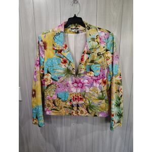 LESLIE FAY Women's Blazer Paradise Floral Button Front Lined Size 16 Y2K 90S